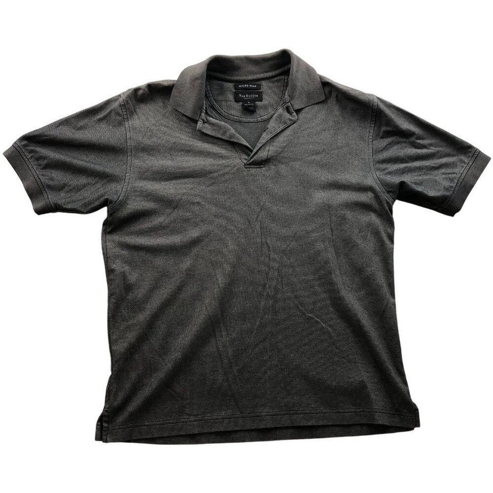 Van Heusen Mens Polo Shirt Small Short Sleeve Micro Pima Cotton Casual Gray